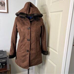 Women's Gallery Hooded Faux-Suede Coat size M